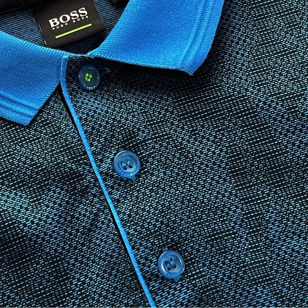 BOSS Hugo Boss Men’s Polo Shirt Slim Fit Luxury Cotton Short Sleeve Blue Size M - Picture 7 of 8